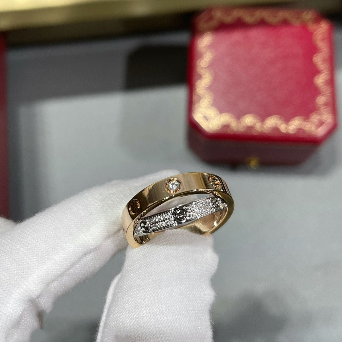 [Rose Tomorrow]LOVE PINK GOLD SILVER DIAMOND DOUBLE RING