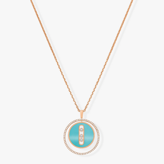[Rose Tomorrow]LUCKY MOVE 3 DIAMONDS TURQUOISE PINK GOLD DIAMOND NECKLACE