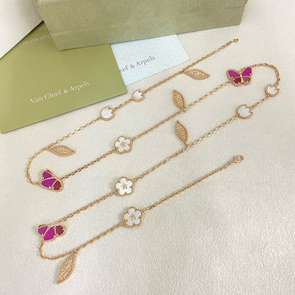[Rose Tomorrow]ROSE QUARTZ MIXED FLOWER BUTTERFLY SWEATER CHAIN