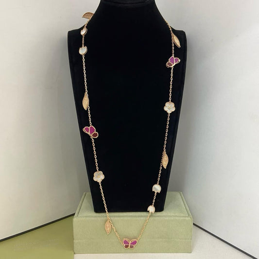 [Rose Tomorrow]ROSE QUARTZ MIXED FLOWER BUTTERFLY SWEATER CHAIN