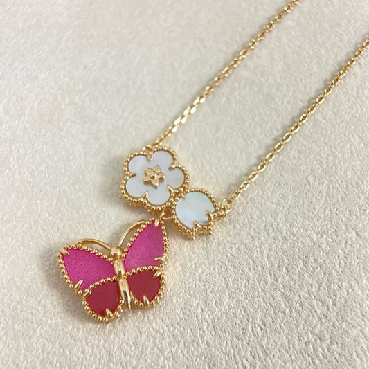 [Rose Tomorrow]ROSE QUARTZ THREE‑IN‑ONE BUTTERFLY NECKLACE