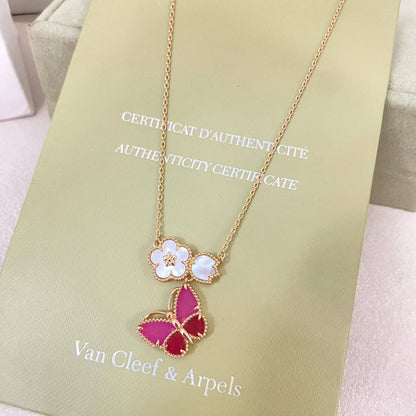 [Rose Tomorrow]ROSE QUARTZ THREE‑IN‑ONE BUTTERFLY NECKLACE