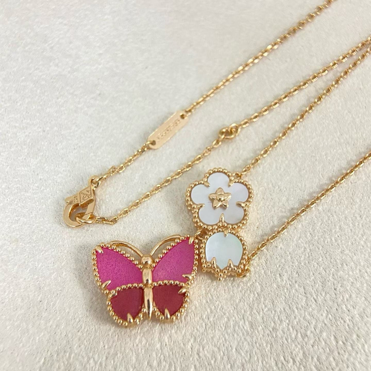 [Rose Tomorrow]ROSE QUARTZ THREE‑IN‑ONE BUTTERFLY NECKLACE