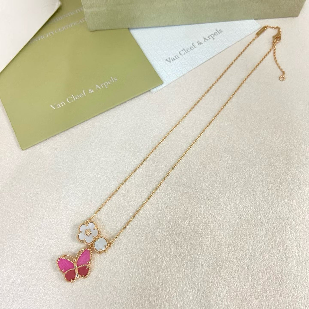 [Rose Tomorrow]ROSE QUARTZ THREE‑IN‑ONE BUTTERFLY NECKLACE