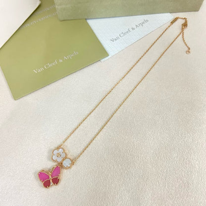 [Rose Tomorrow]ROSE QUARTZ THREE‑IN‑ONE BUTTERFLY NECKLACE