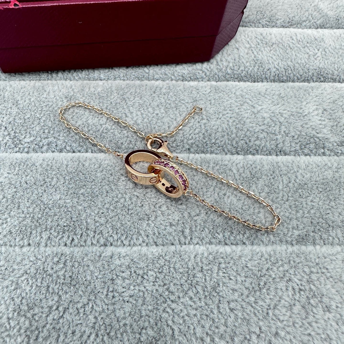 [Rose Tomorrow]LOVE DOUBLE PINK STONES RING NECKLACE