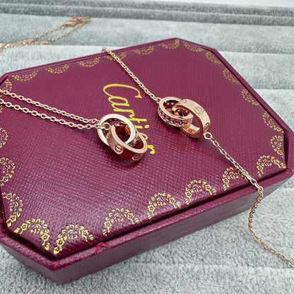 [Rose Tomorrow]LOVE DOUBLE PINK STONES RING NECKLACE