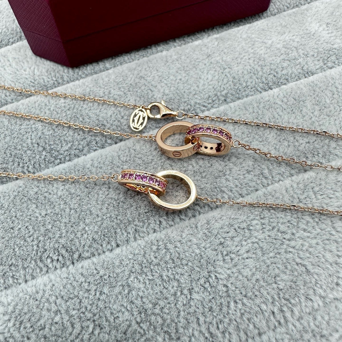 [Rose Tomorrow]LOVE DOUBLE PINK STONES RING NECKLACE