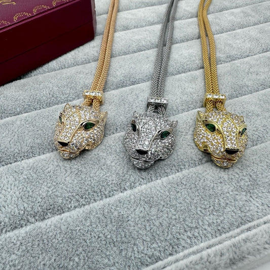 [Rose Tomorrow]FULL STONE BIG LEOPARD HEAD NECKLACE