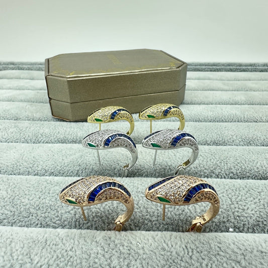 [Rose Tomorrow]FULL STONE TWO-TONE SNAKE EARRING STUDS