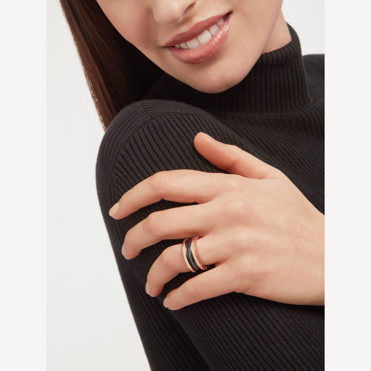 [Rose Tomorrow]ZERO 1 TWO-BAND LOOPS AND BLACK CERAMIC PINK GOLD RING