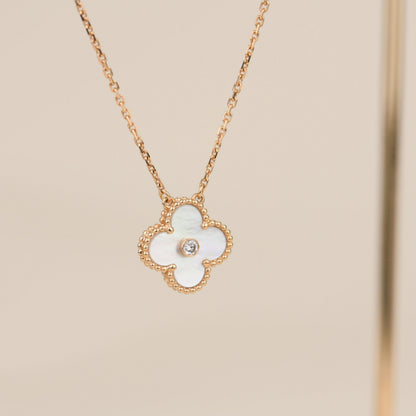 [Rose Tomorrow]CLOVER 15MM DIAMOND WHITE FRITILLARIA NECKLACE