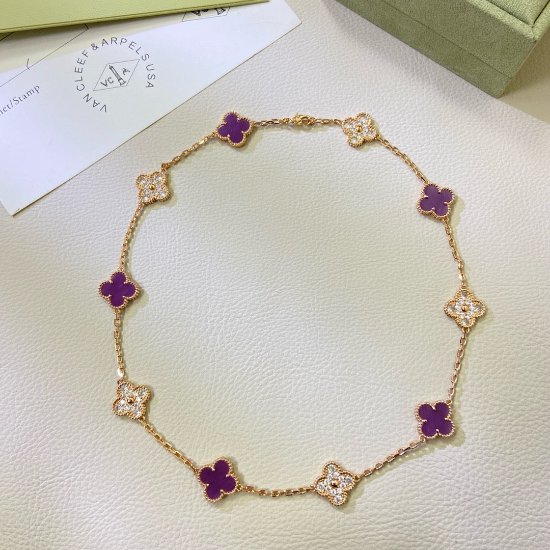 [Rose Tomorrow Jewelry]CLOVER 10 MOTIFS  PURPLE VIOLET DIAMOND NECKLACE