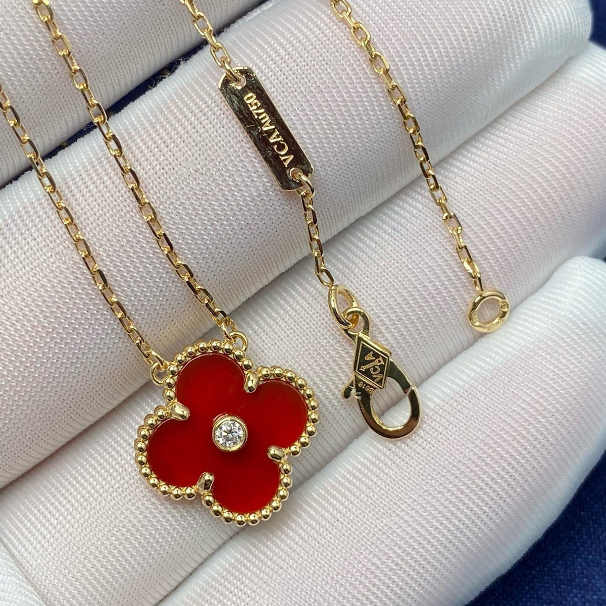 [Rose Tomorrow]CLOVER 15MM DIAMOND CARNELIAN NECKLACE