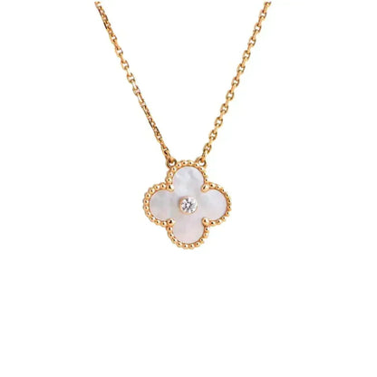[Rose Tomorrow]CLOVER 15MM DIAMOND WHITE FRITILLARIA NECKLACE